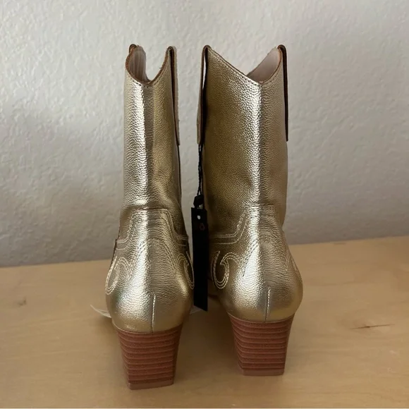 Mango sz 39 Violeta Gold bovine leather cowboy boots bloggers fav - Picture 10 of 16